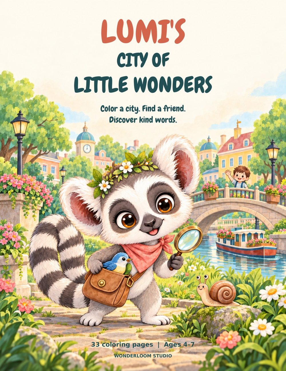 Lumi’s City of Little Wonders book cover: Lumi explores a flower-filled city